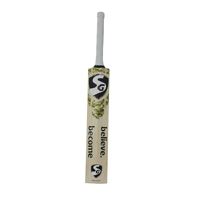 Load image into Gallery viewer, SG HP Thrash English Willow Cricket Bat back image with believe sticker