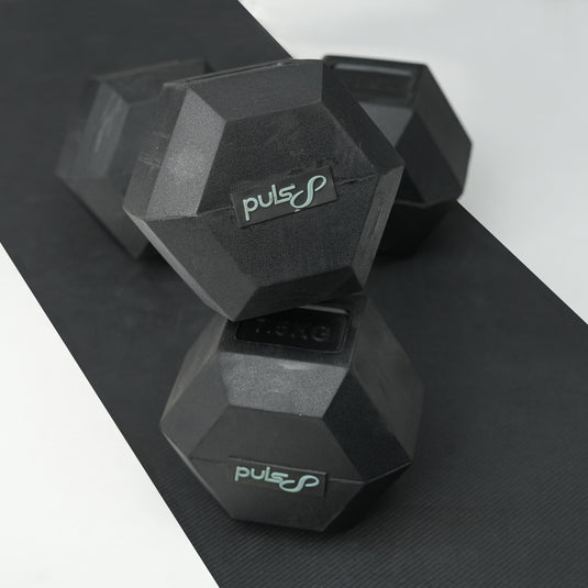 Puls8 Hex Rubber Coated Dumbbell (Single Dumbell)