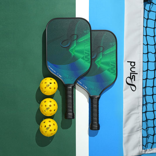 Puls8 Wave V2 Northern Lights Pickleball Paddle Set (2 Paddles + 3 Balls + Net)