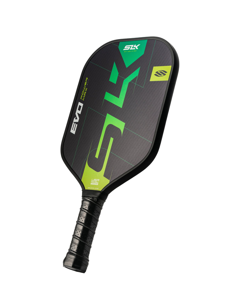 Load image into Gallery viewer, Selkirk SLK Evo Power Max Pickleball Paddle side view green bg