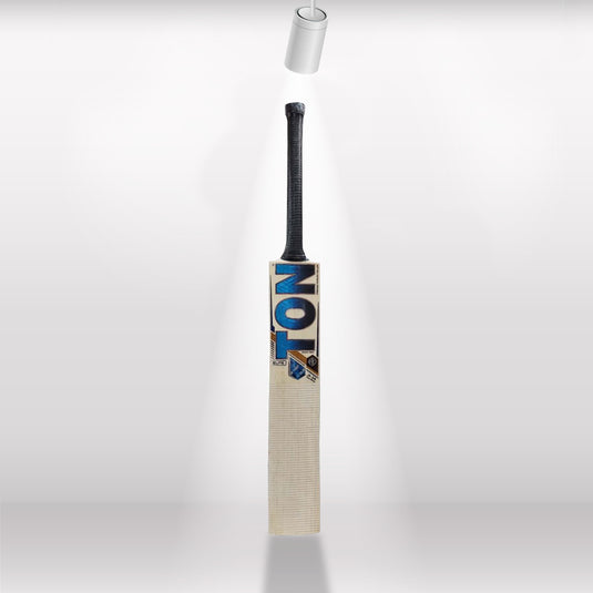 SS Ton Elite English Willow Cricket Bat Front View Bat Spotlight White Background With Bat