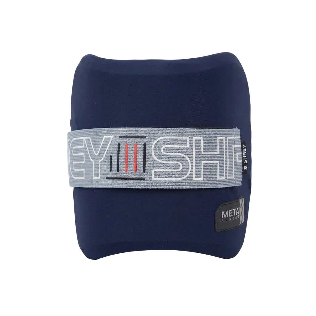 A navy blue neck support pillow with a gray elastic band featuring the brand name 'KEYSHIFE' in white and red, and a small 'METAL SUPPORT' patch on the front, set against a plain white background.