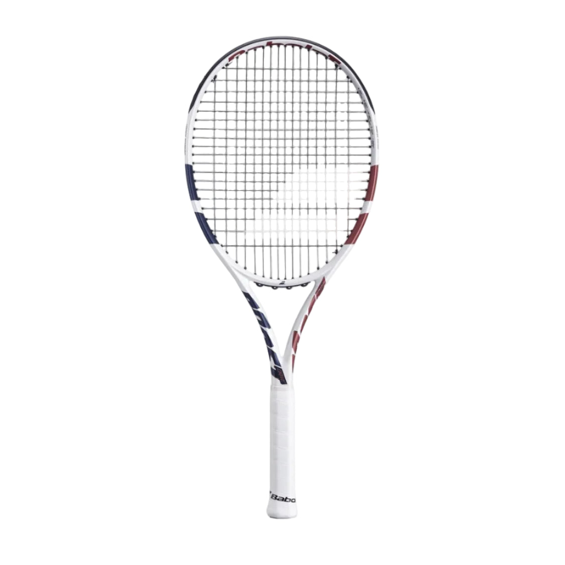 Tennis racket with a white handle on a white background
