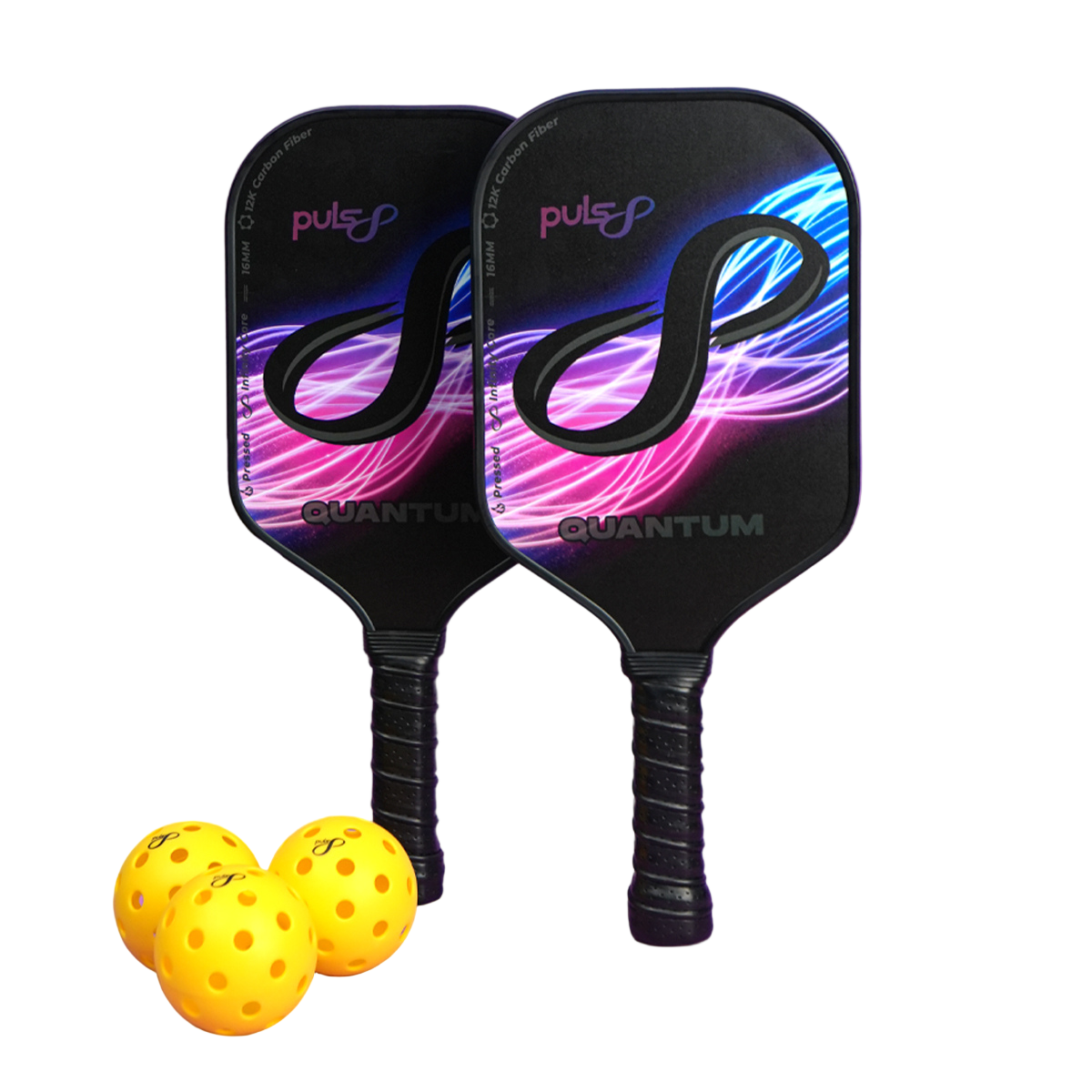 Puls8 Quantum 12K Carbon Pickleball Paddle (2 Paddles + 3 Balls)