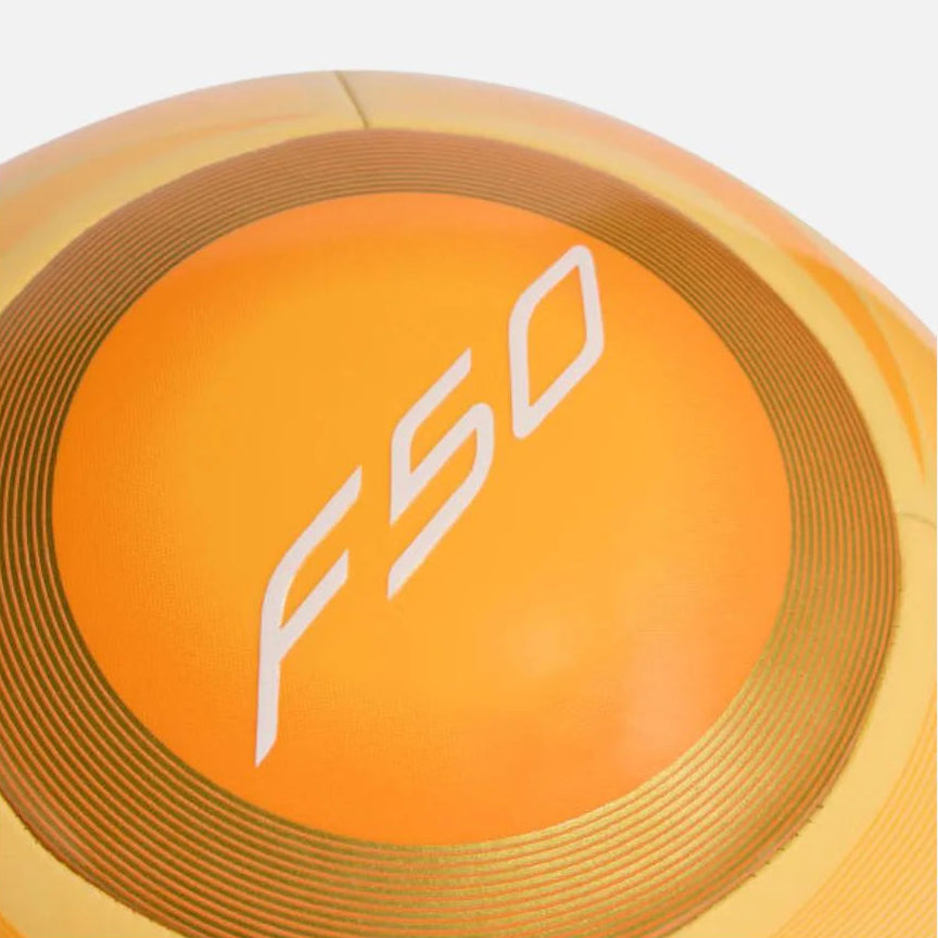 Circular logo with 'F50' text on an orange background