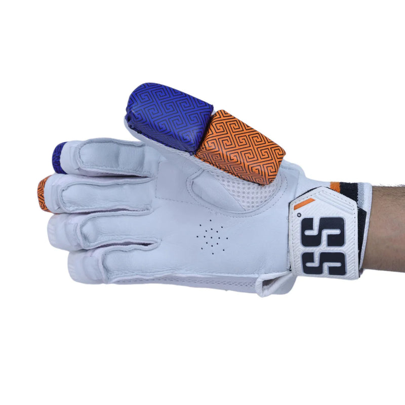 Load image into Gallery viewer, White glove with blue and orange accents on a white background

