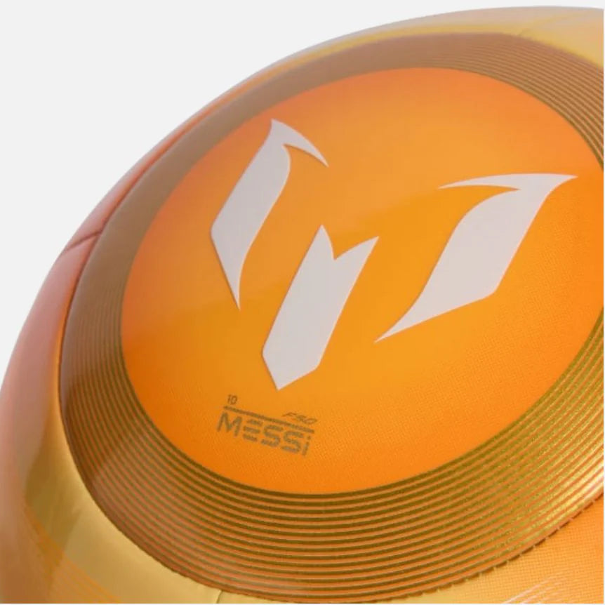Close-up of an orange and gold sports disc with a logo on a white background
