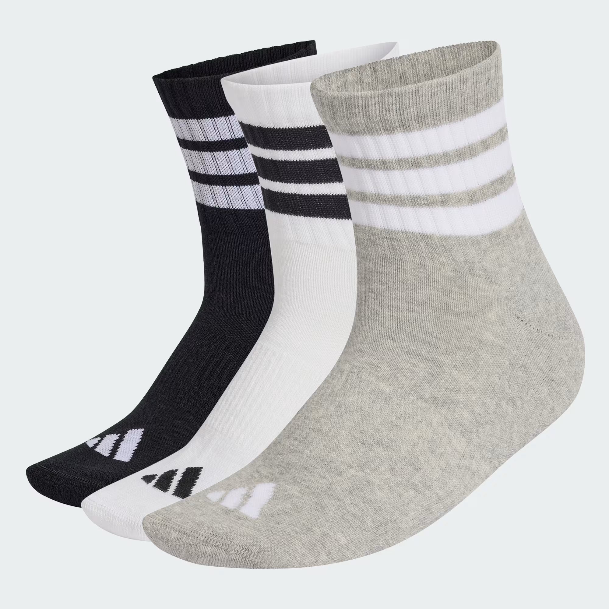 Adidas 3 Stripes Cushioned Sportswear Mid Cut Socks 3 Pair