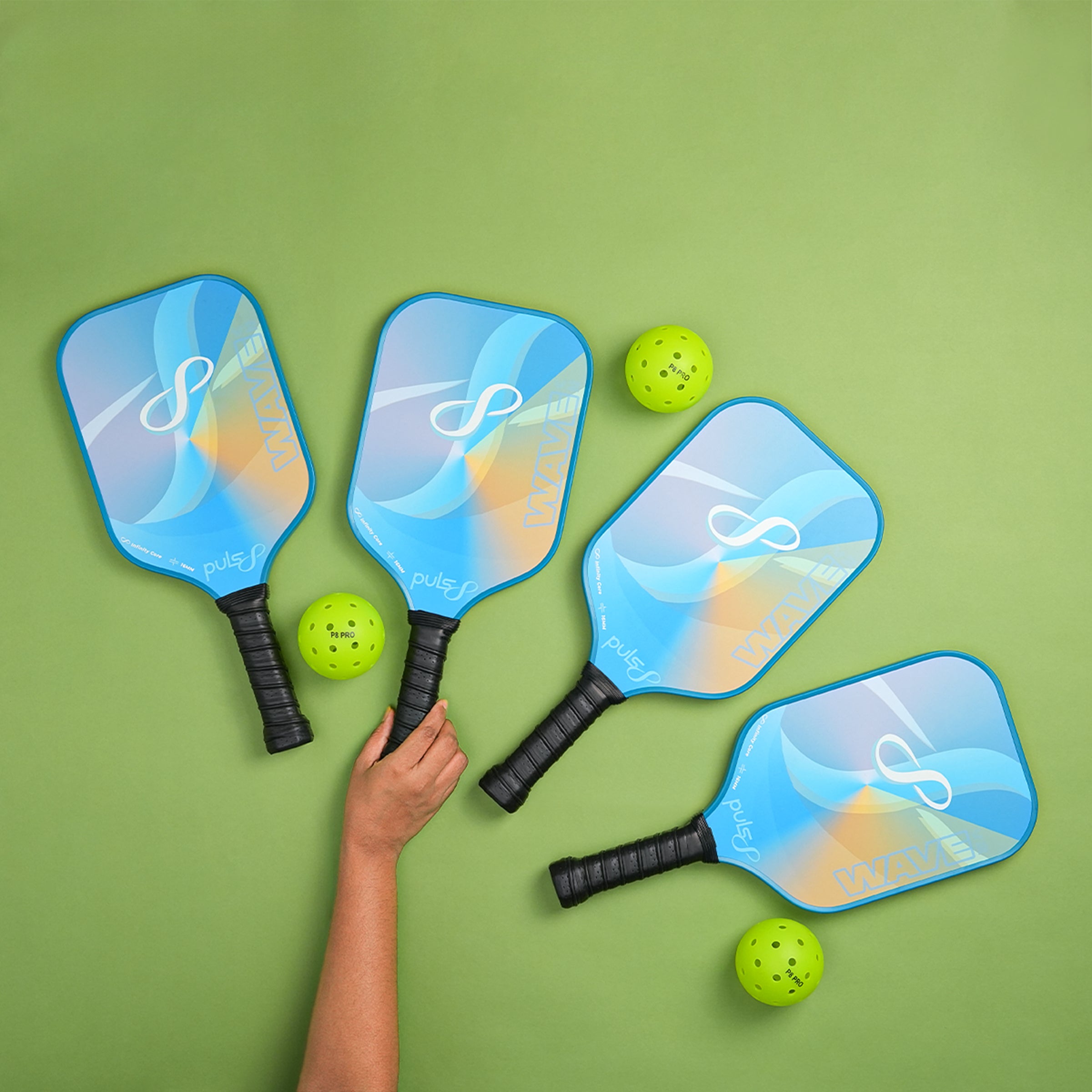 Puls8 Wave V2 Complete Pickleball Paddle Set (Four Paddles + Balls)