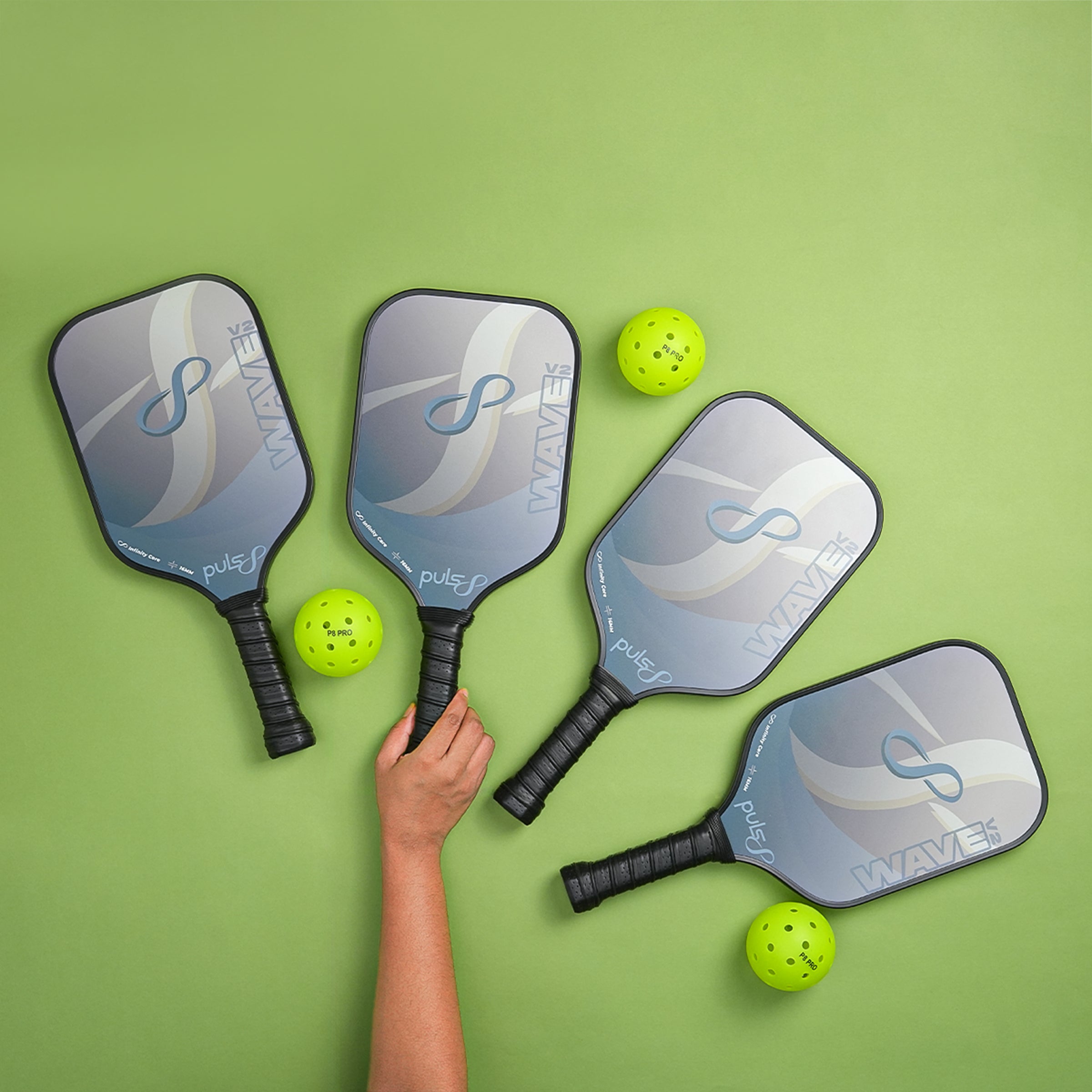 Puls8 Wave V2 Complete Pickleball Paddle Set (Four Paddles + Balls)
