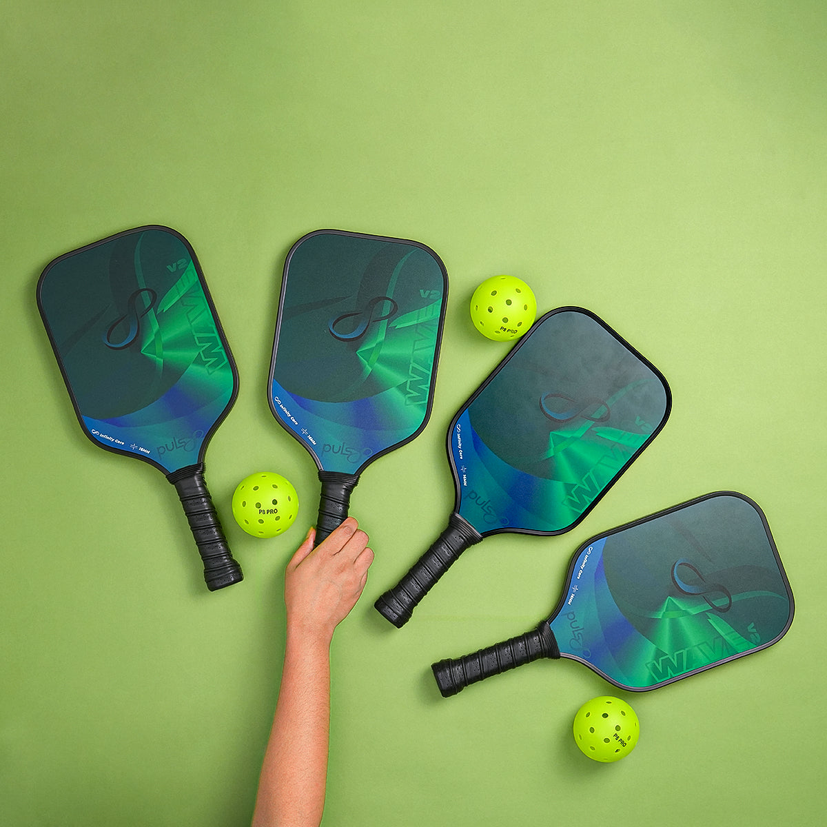 Puls8 Wave V2 Complete Pickleball Paddle Set (Four Paddles + Balls)