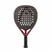 Paddle with red and black design on a white background