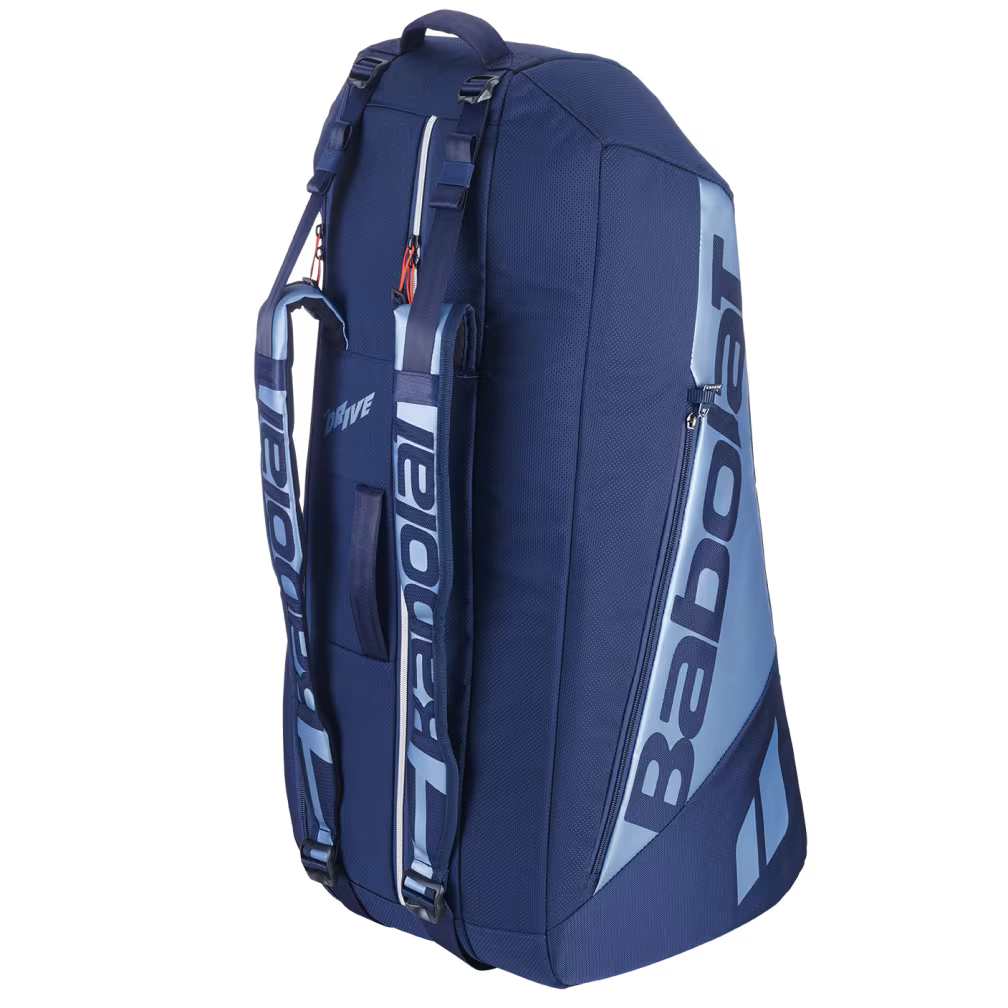 Blue Babolat backpack with branding on a white background