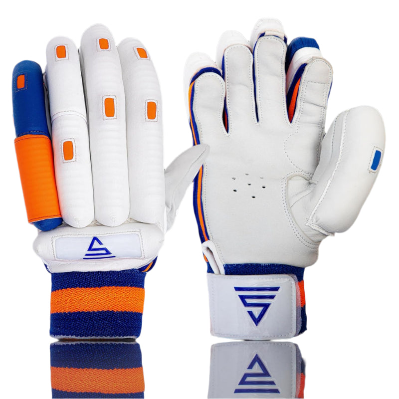 Load image into Gallery viewer, Versant Goat Series Cricket Batting Gloves In White And Orange Color
