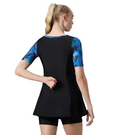 Speedo Closedback Short Sleeve Swimdress With Boyleg Female Swimming Costume