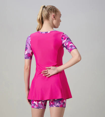 Speedo Closedback Short Sleeve Swimdress With Boyleg Female Swimming Costume