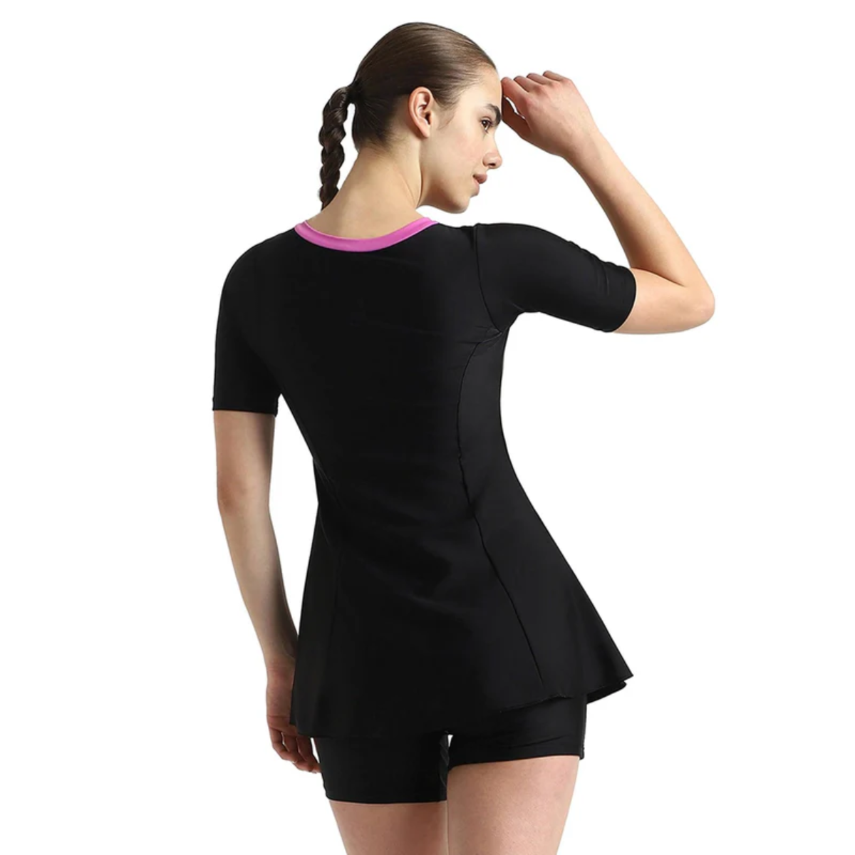 Speedo Closedback Short Sleeve Swimdress With Boyleg Female Swimming Costume