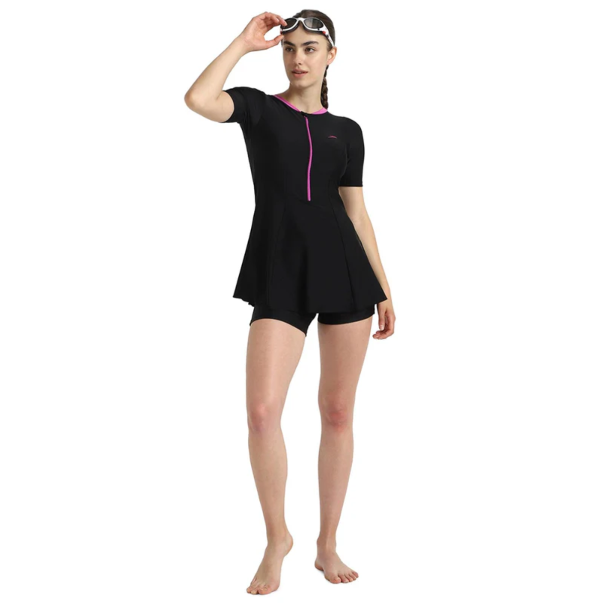 Speedo Closedback Short Sleeve Swimdress With Boyleg Female Swimming Costume