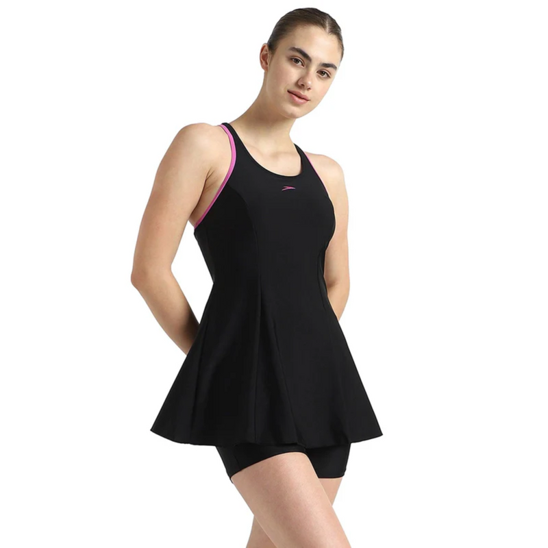 Load image into Gallery viewer, Speedo Solid Racerback Swimdress With Boyleg
