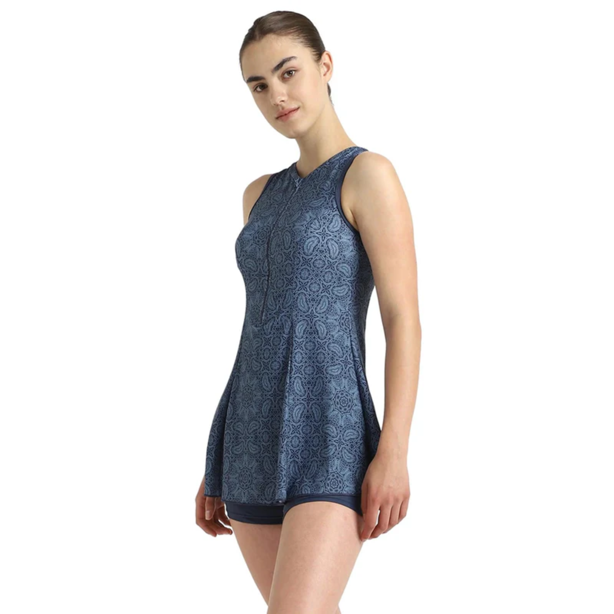 Speedo Allover Printed Closedback Swimdress With Boyleg Female Swimming Costume