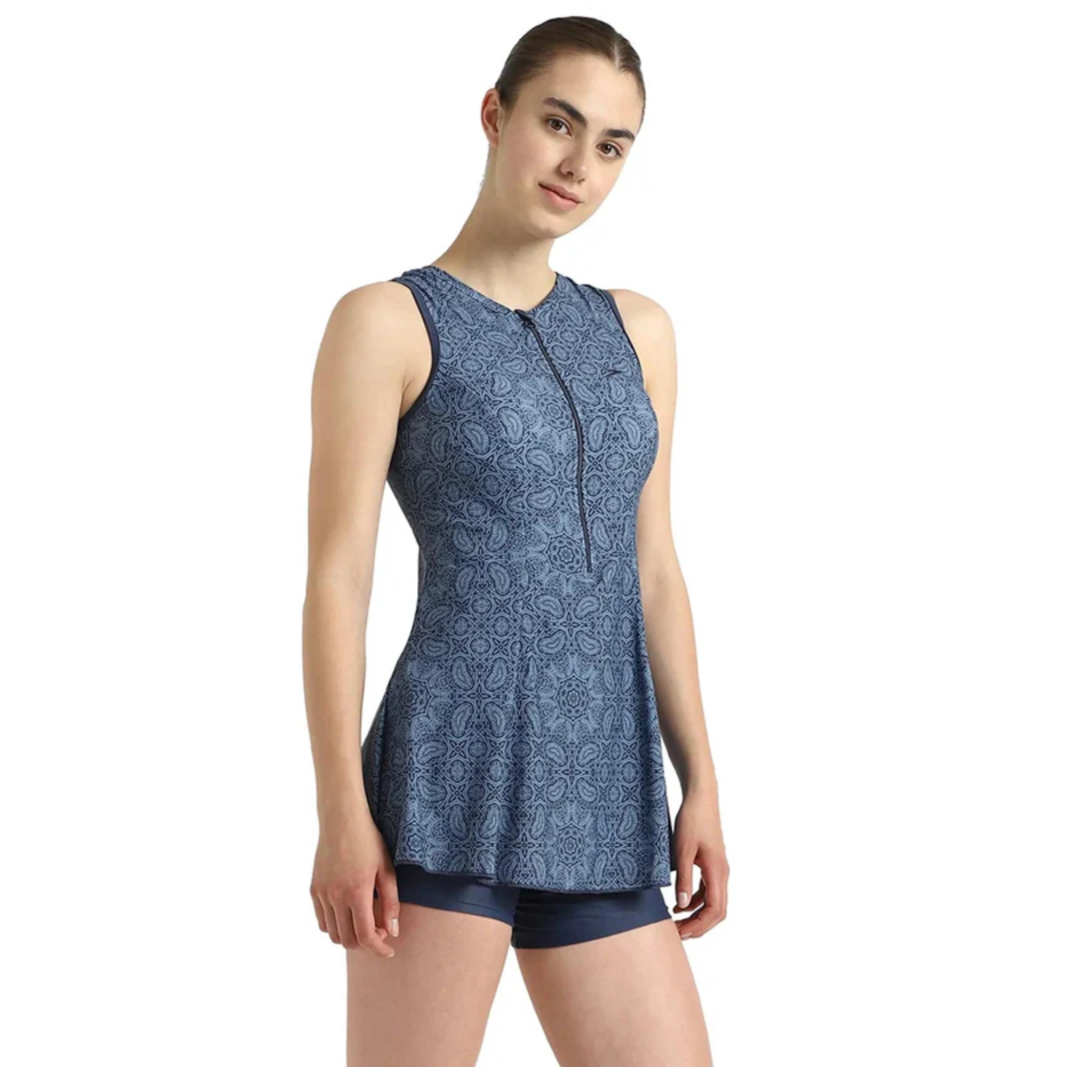 Speedo Allover Printed Closedback Swimdress With Boyleg Female Swimming Costume