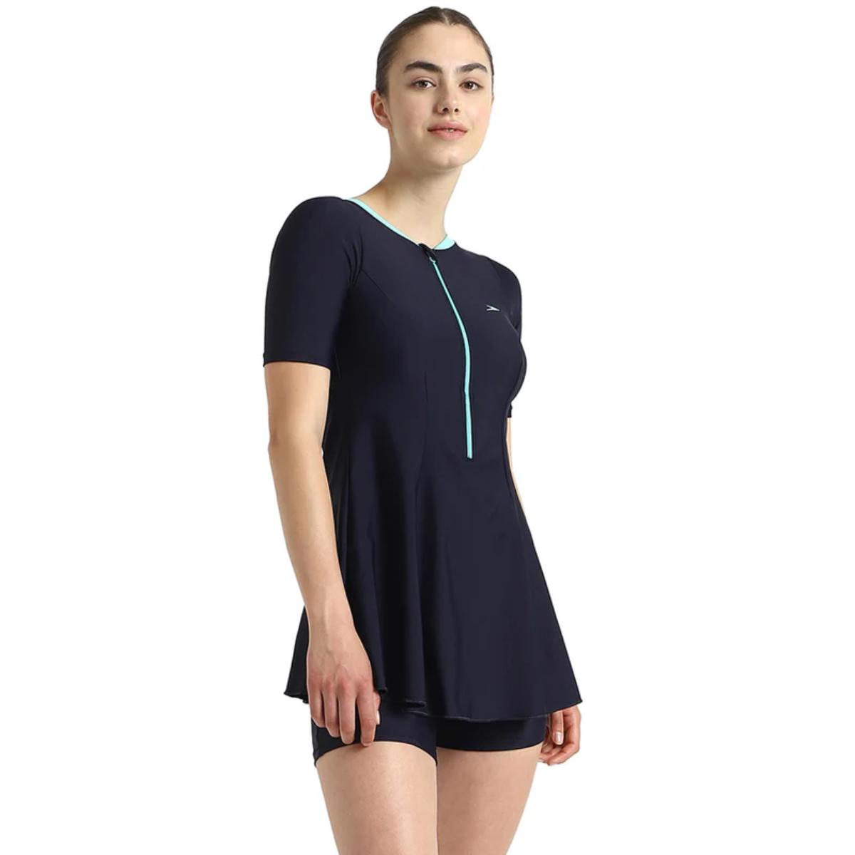 Speedo Closedback Short Sleeve Swimdress With Boyleg Female Swimming Costume
