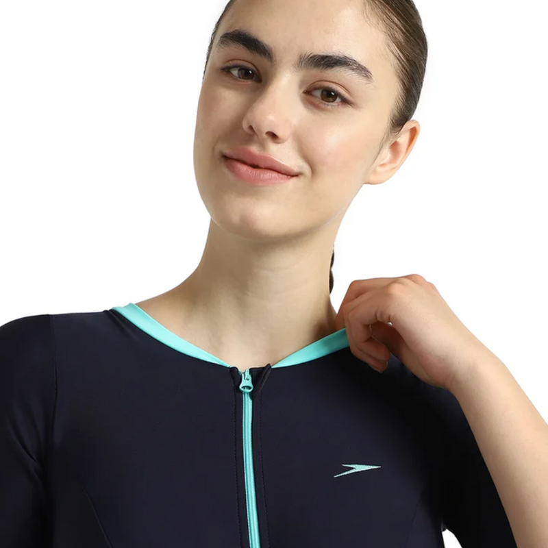 Load image into Gallery viewer, Speedo Closedback Short Sleeve Swimdress With Boyleg Female Swimming Costume
