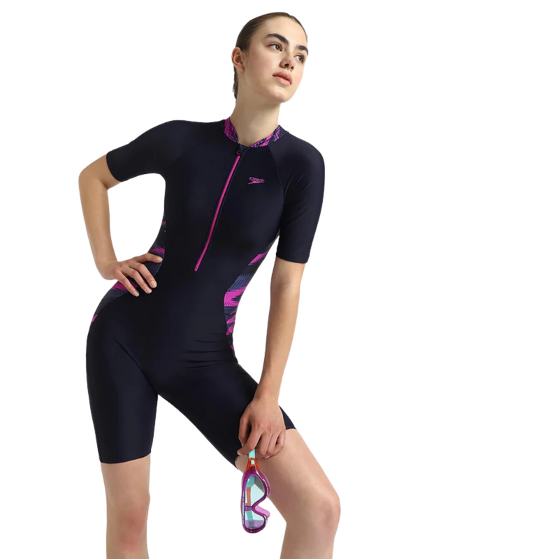 Load image into Gallery viewer, Speedo End Essential Splice Print Closedback Kneesuit Female Swimming Costume
