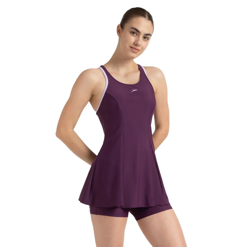 Load image into Gallery viewer, Speedo Solid Racerback Swimdress With Boyleg
