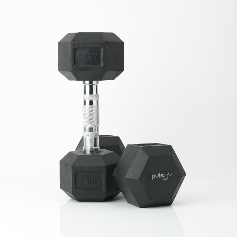 Load image into Gallery viewer, Puls8 Hex Rubber Coated Dumbbell (Single)
