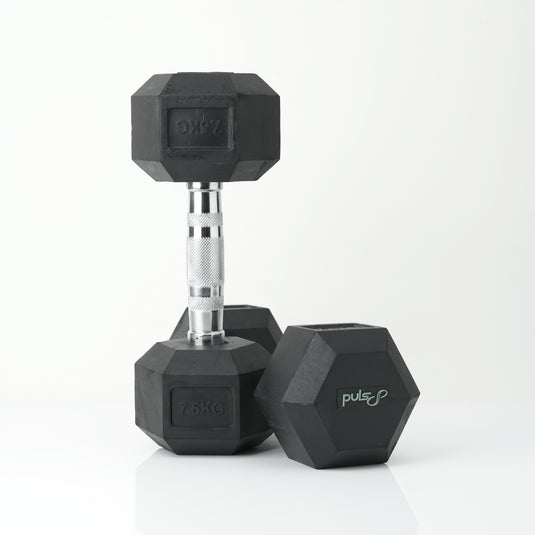 Puls8 Hex Rubber Coated Dumbbell (Single)