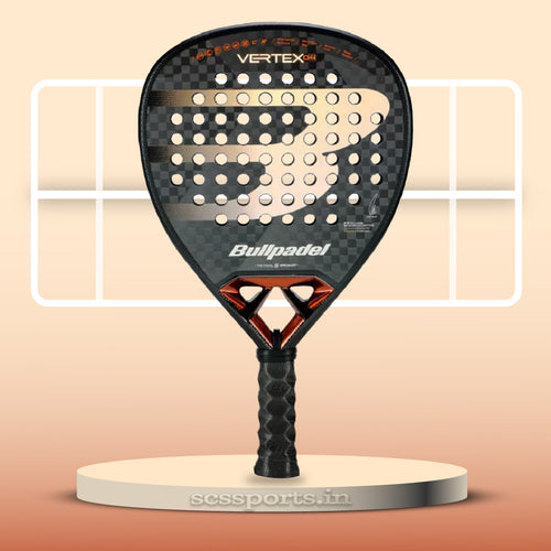 Bullpadel Vertex 04 25 Padel Racket with Padel Court Background