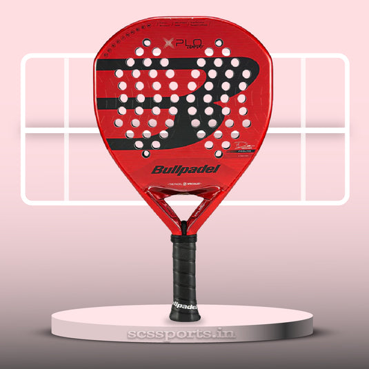 Bullpadel XPLO Comfort 25 Padel Racket with padel court Background