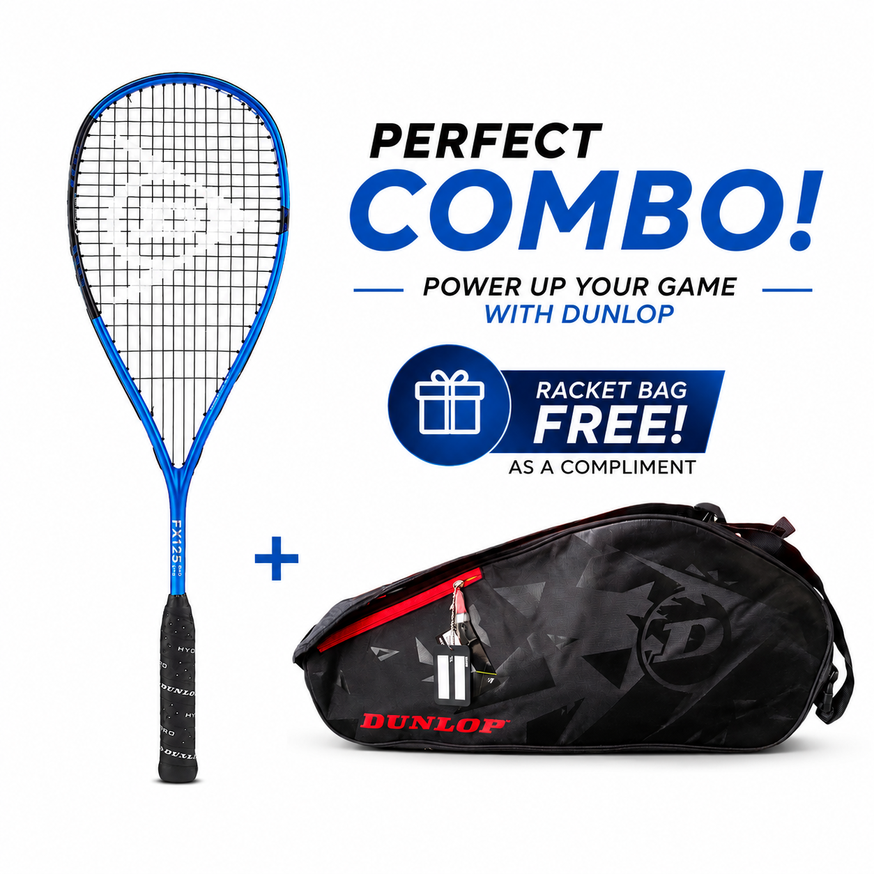 Dunlop FX 125 Prolite Sqush Racket + Free Dunlop AC Elite 2 Comp Racket Bag
