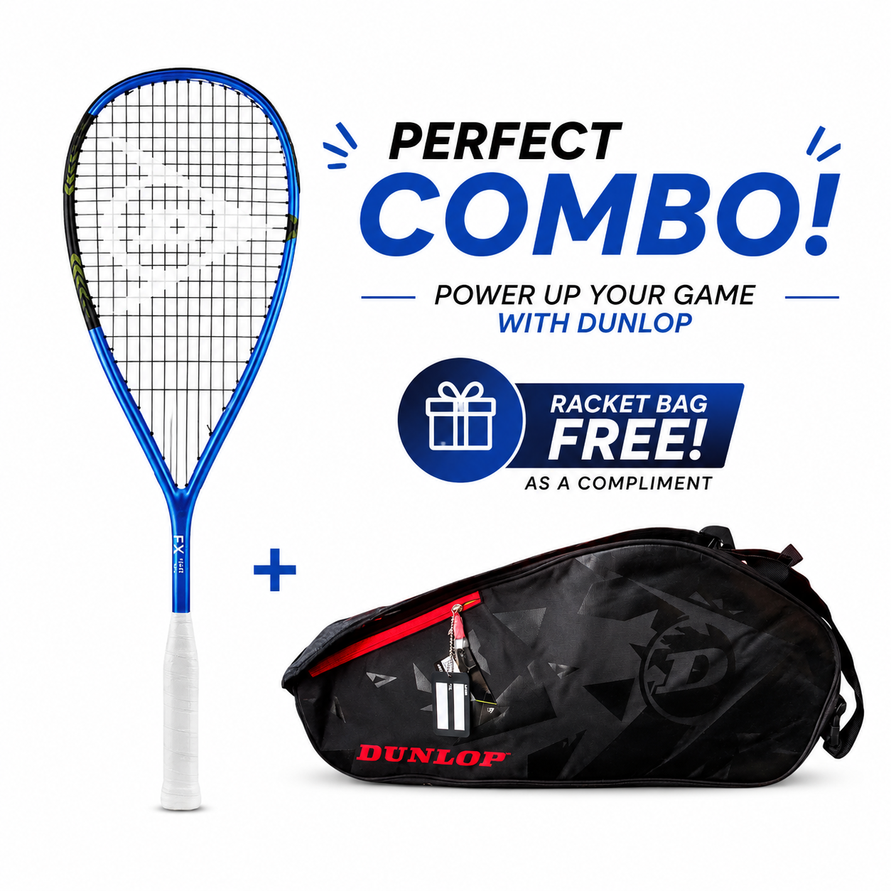 Dunlop FX Team 125 NH Squash Racquet + Free Dunlop AC Elite 2 Comp Racket Bag