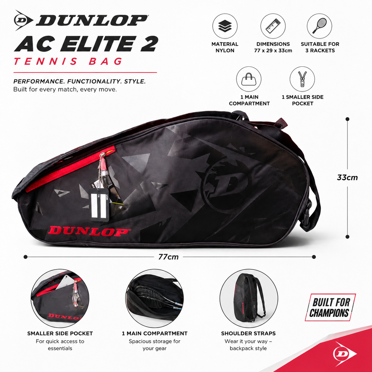Dunlop FX Team 125 NH Squash Racquet + Free Dunlop AC Elite 2 Comp Racket Bag