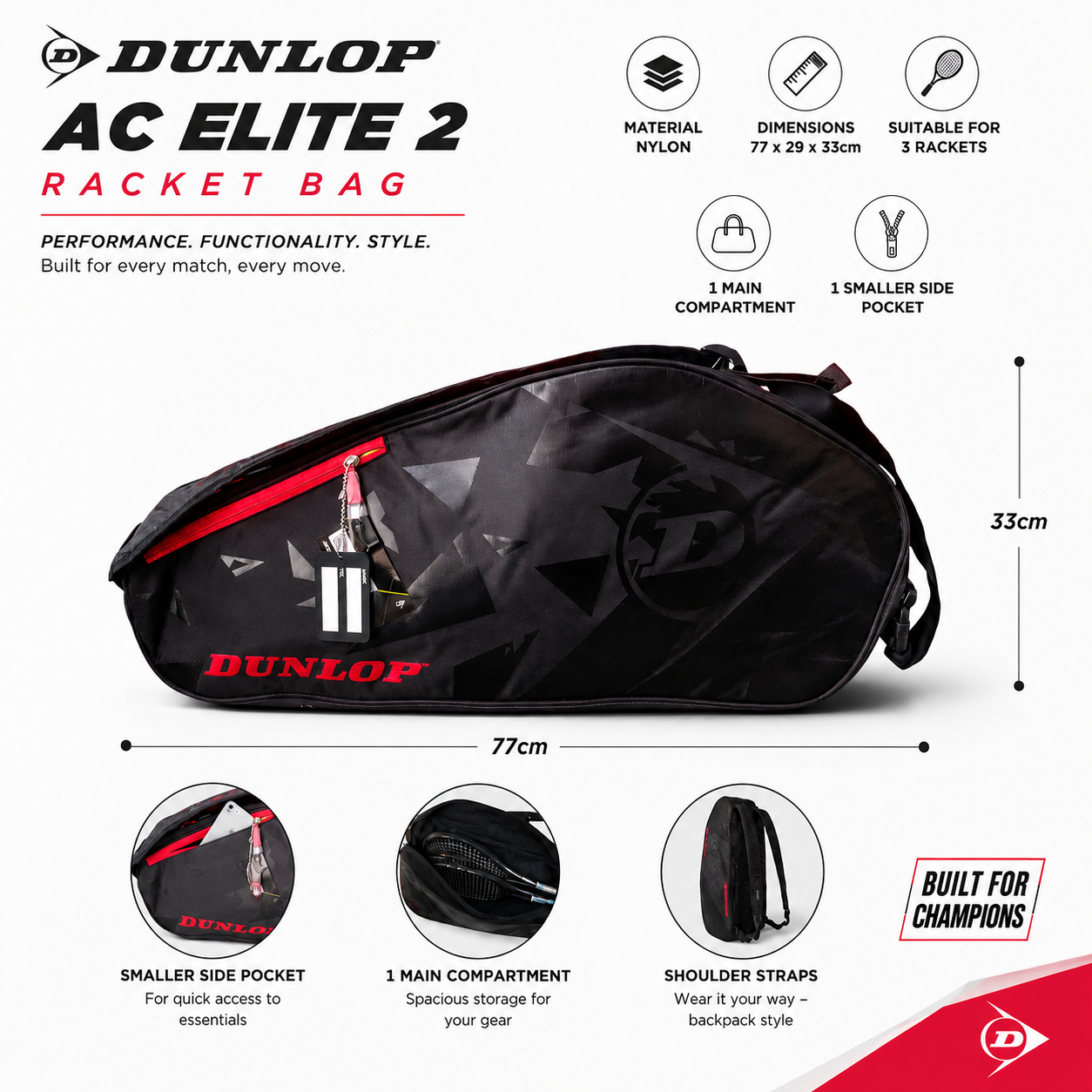 Dunlop AC Elite 2 Comp Racket Bag
