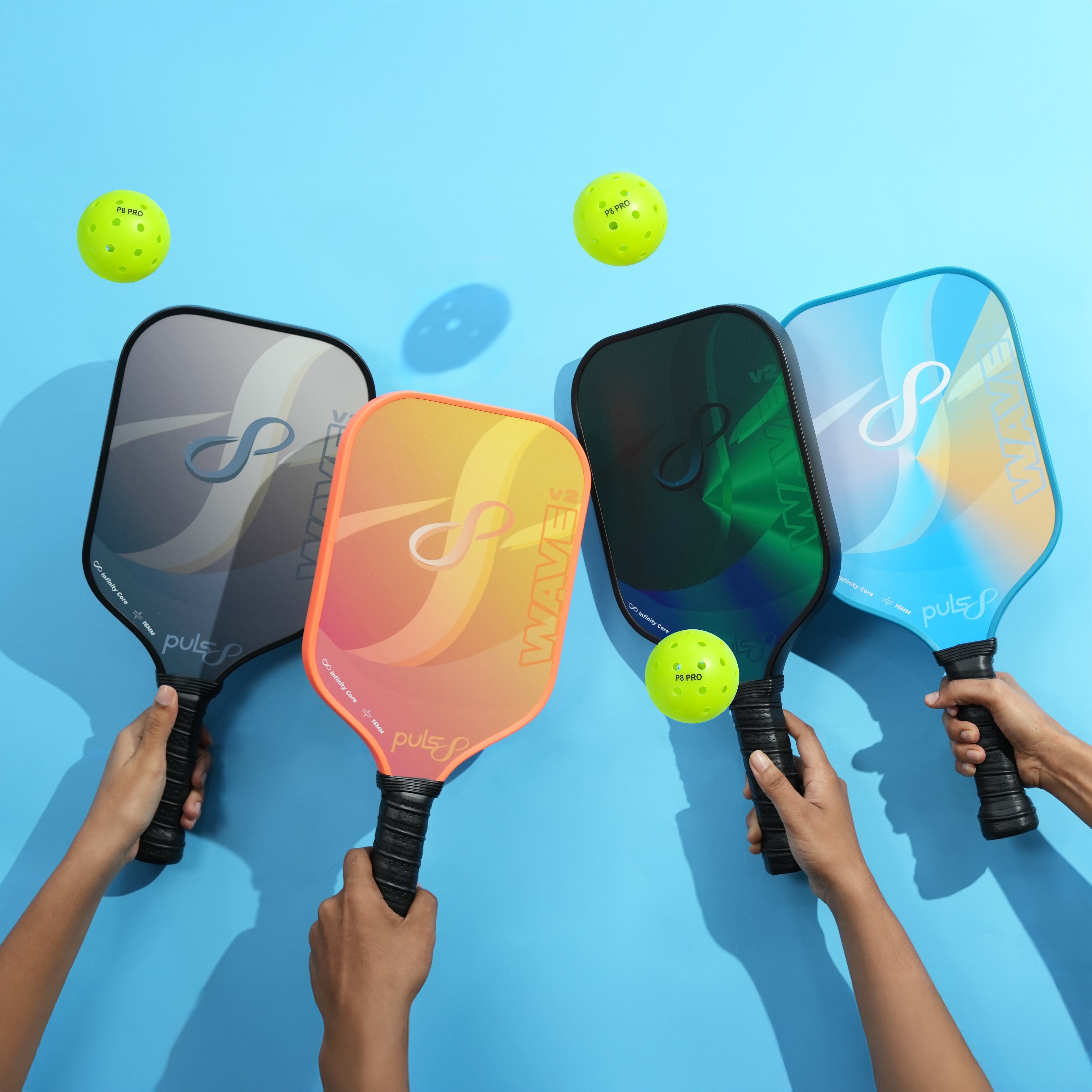 Puls8 Wave V2 Complete Pickleball Paddle Set (Four Paddles + Balls)