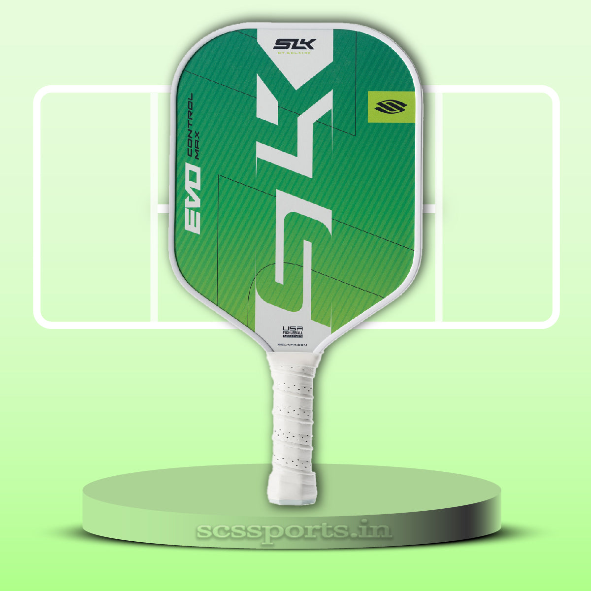 Selkirk SLK Evo Control Max Pickleball Paddle green background