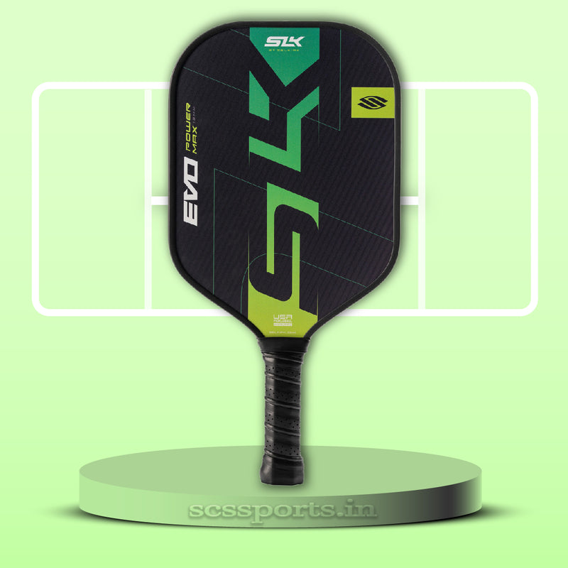 Load image into Gallery viewer, Selkirk SLK Evo Power Max Pickleball Paddle green bg
