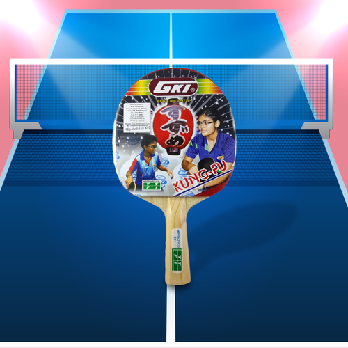 GKI Kung Fu Coloured Handle Table Tennis Bat with Cover