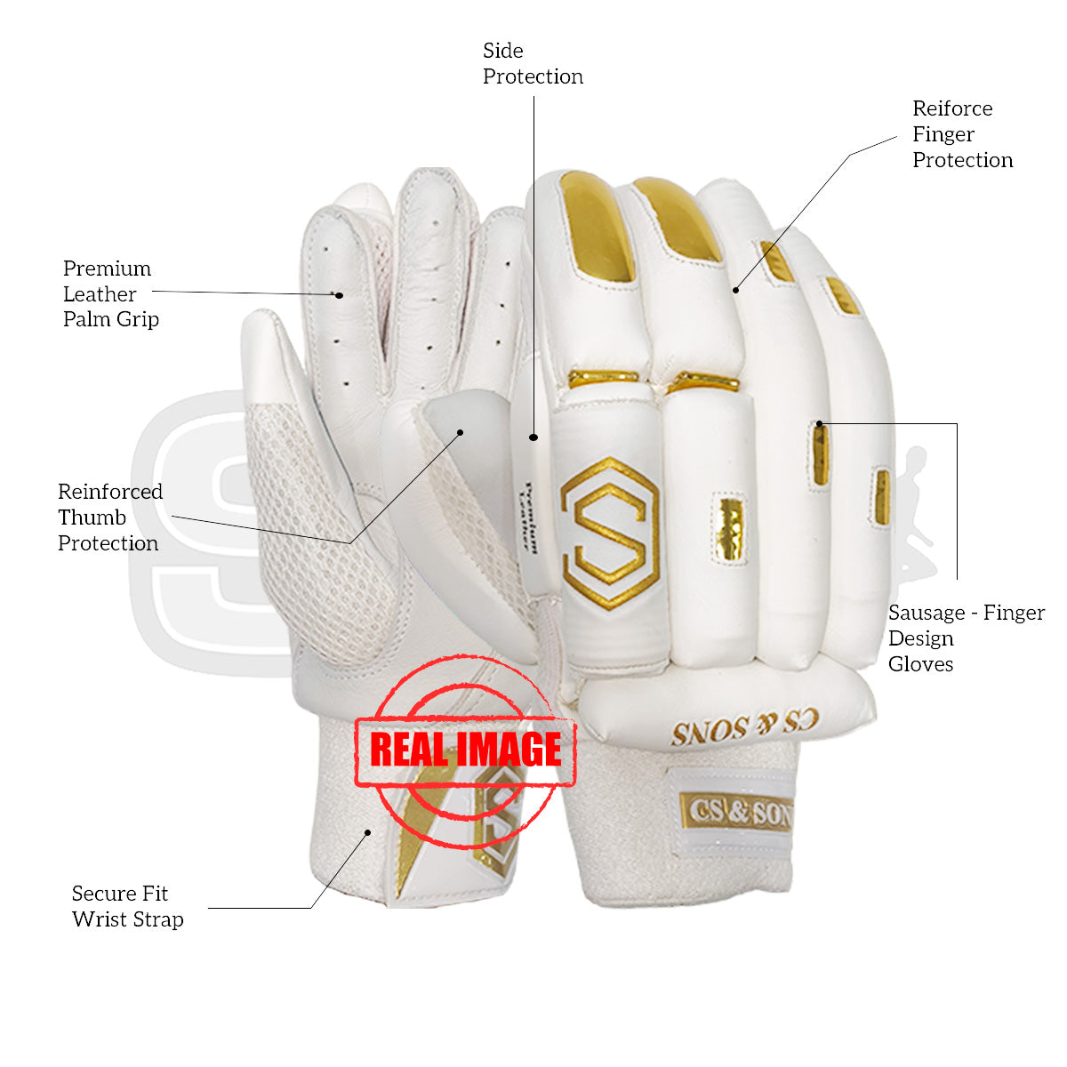 CS & Sons Instinct Plus Gold EDT Cricket Batting Gloves