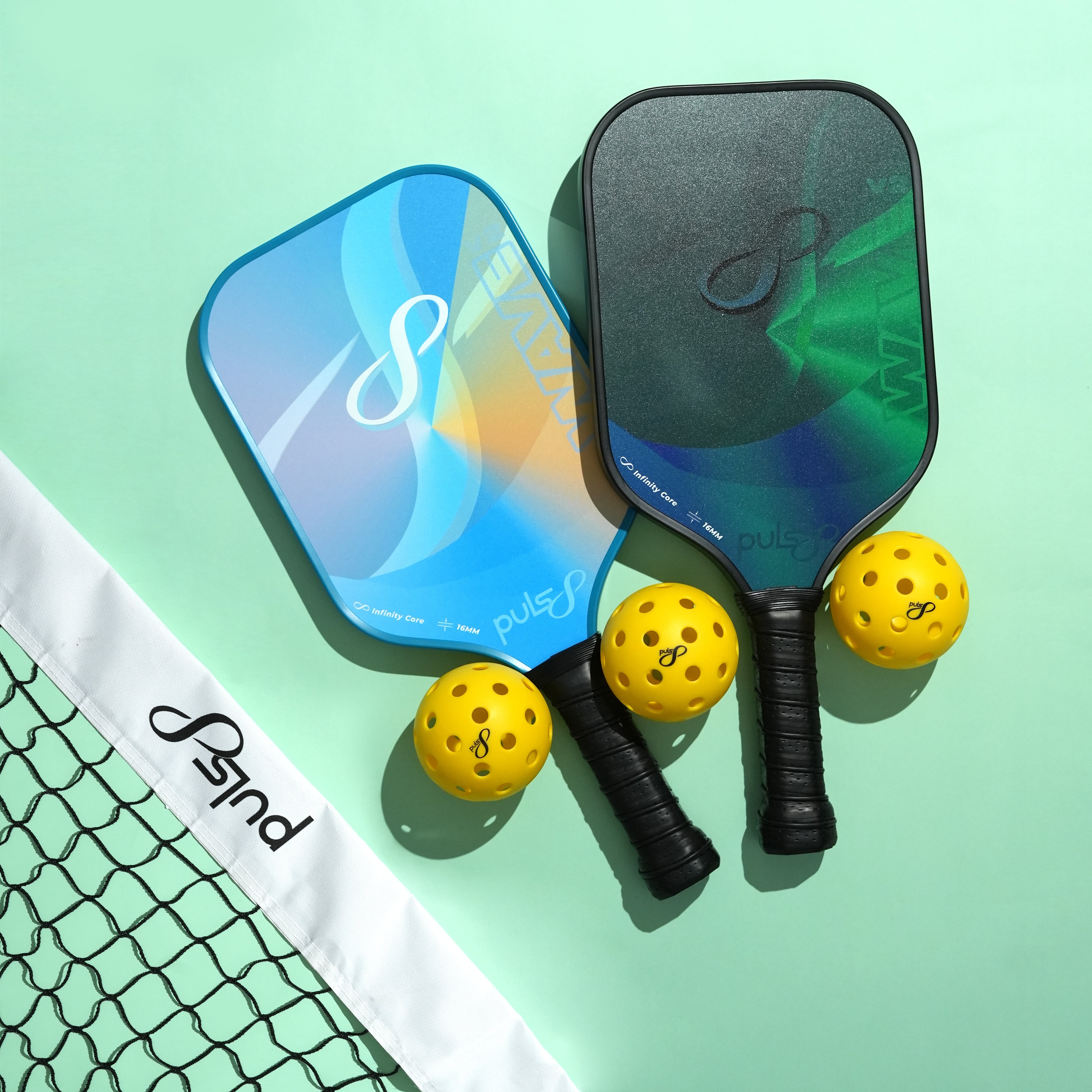 Puls8 Wave V2 Complete Pickleball Paddle Set (2 Paddles + Balls + Net)
