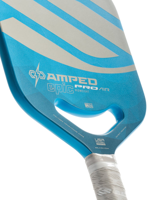 Selkirk Amped Pro Air-Epic Pickleball paddle blue close view