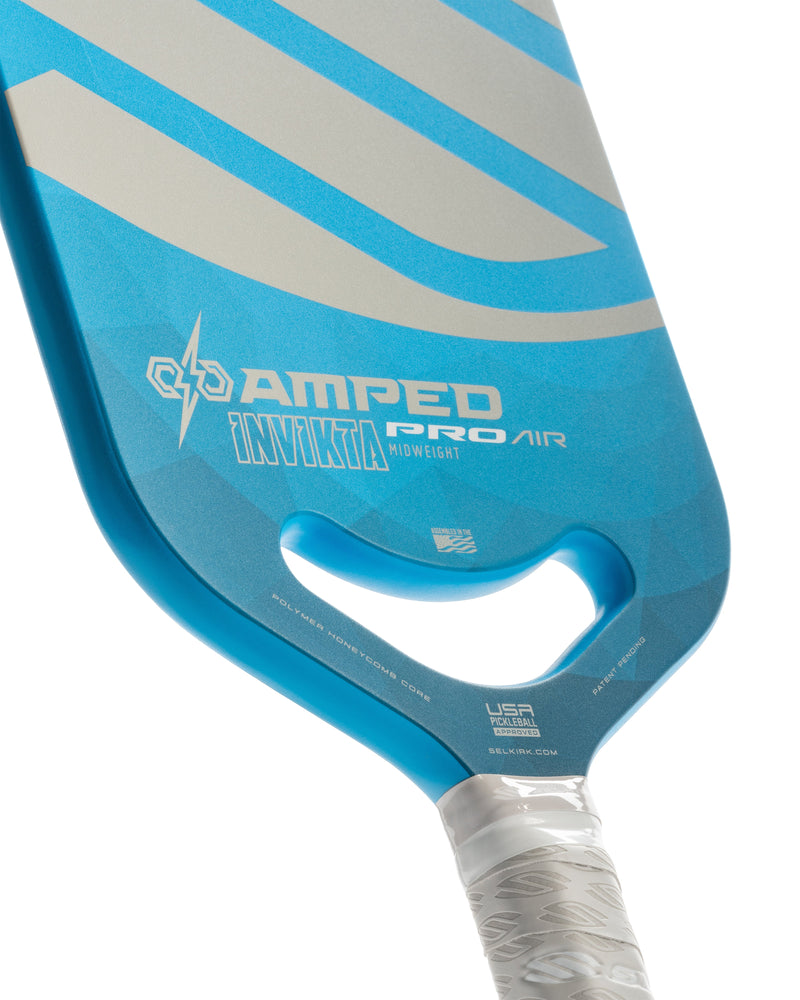 Load image into Gallery viewer, Silkirk Amped Pro Air-Invikta Pickleball Paddle light blue close view
