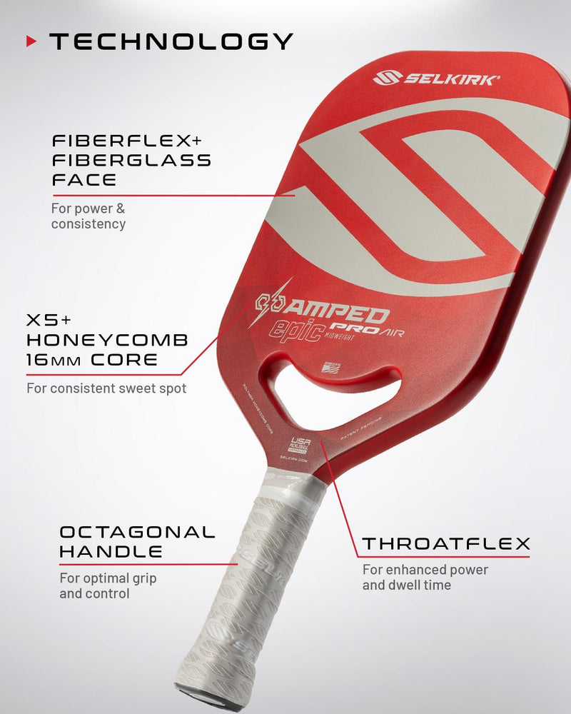 Load image into Gallery viewer, Selkirk Amped Pro Air-Epic Pickleball paddle red with text
