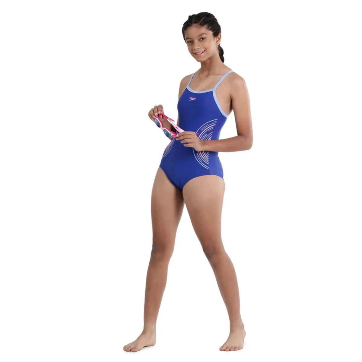 Speedo Jf Plastplmt Thin Msbk Swimming Costume(Girls)