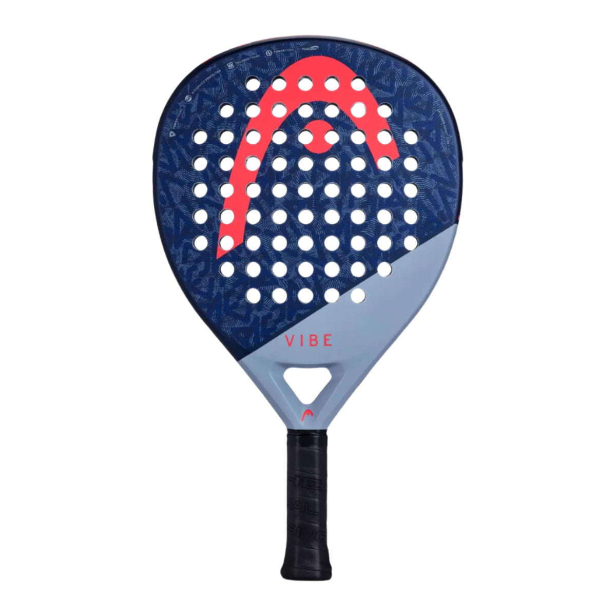 Paddle racket with blue and gray design on a white background