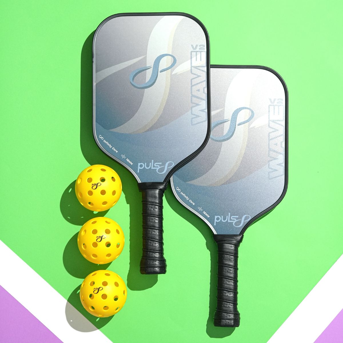 Puls8 Wave V2 Burnt Charcoal Pickleball Paddle Set (2 Paddles + 3 Balls)