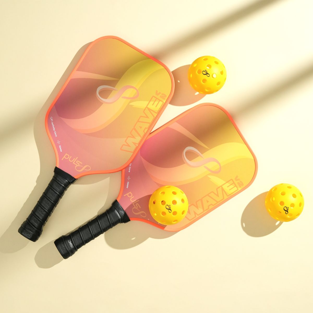 Puls8 Wave V2 Volcano Flame Pickleball Paddle Set (2 Paddles + 3 Balls)